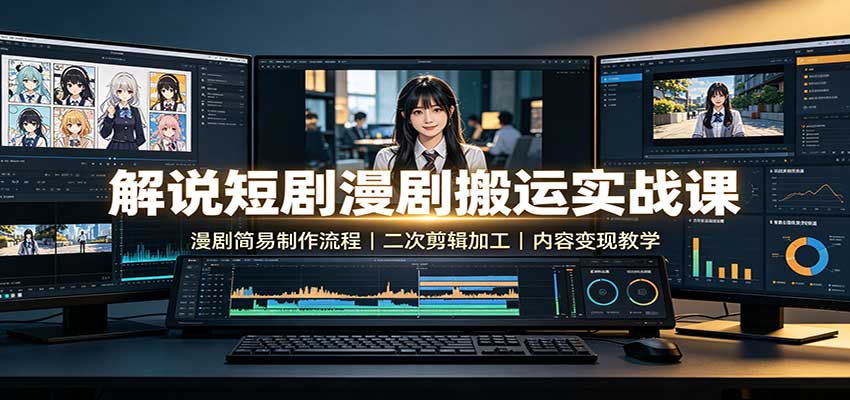 解说短剧漫剧搬运实战课:漫剧简易制作流程,二次剪辑加工,内容变现教学-资源社