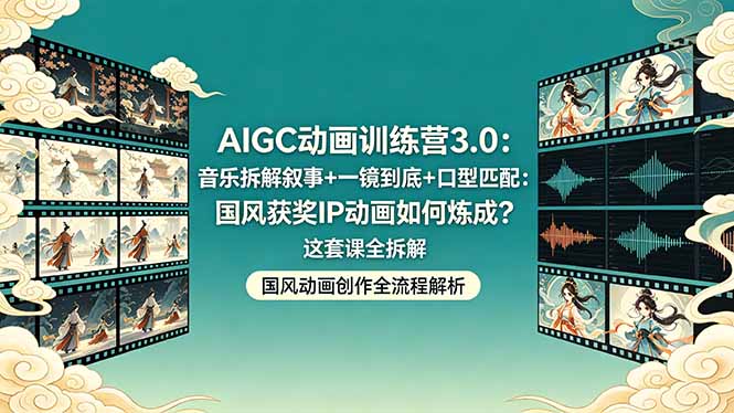 AIGC动画训练营3.0：音乐拆解叙事+一镜到底+口型匹配：国风获奖IP动画如何炼成？这套课全拆解-资源社