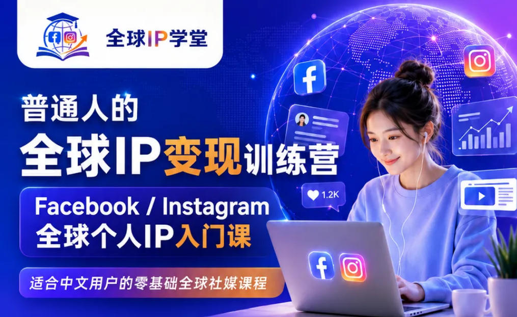 普通人的全球IP变现训练营,Facebook/Instagram全球个人IP入门课,零基础全球社媒课程-资源社