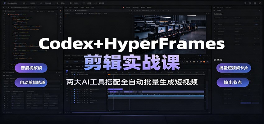 Codex+HyperFrames剪辑实战课：两大AI工具搭配全自动批量生成短视频-资源社