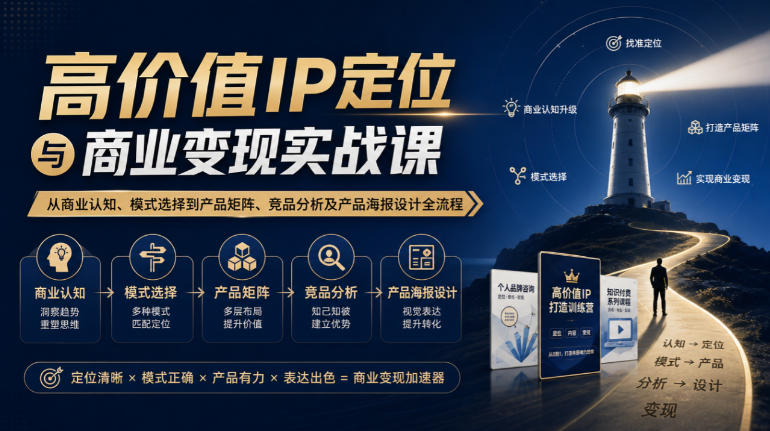 【无水印】高价值IP定位与商业变现实战课，从商业认知、模式选择到产品矩阵、竞品分析及产品海报设计全流程-资源社