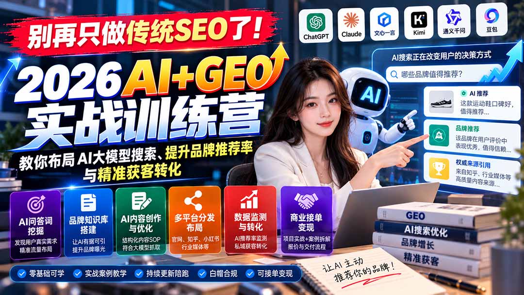 别再只做传统SEO了！《2026AI+GEO实战训练营》教你布局AI大模型搜索、提升品牌推荐率与精准获客转化-资源社