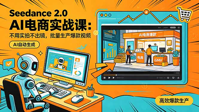 Seedance 2.0 AI电商实战课：不用实拍不出镜，批量生产爆款视频打爆GMV-资源社