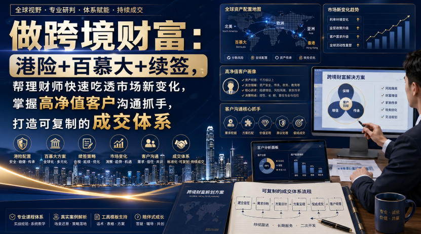 做跨境财富:港险+百慕大+续签,帮理财师快速吃透市场新变化,掌握高净值客户沟通抓手,打造可复制的成交体系-资源社