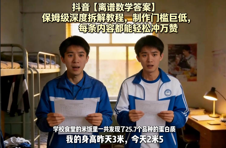抖音【离谱数学答案】保姆级深度拆解教程，制作门槛巨低，每条内容都能轻松冲万赞，附详细步骤-资源社