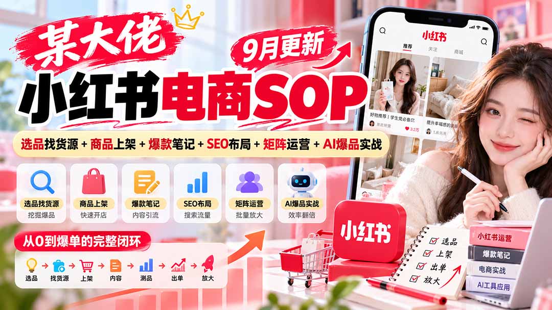 某大佬小红书电商SOP|9月更新:选品找货源+商品上架+爆款笔记+SEO布局+矩阵运营+AI爆品实战-资源社