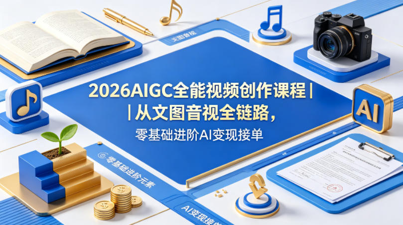 2026AIGC全能视频创作课程｜从文图音视全链路，零基础进阶AI变现接单-资源社