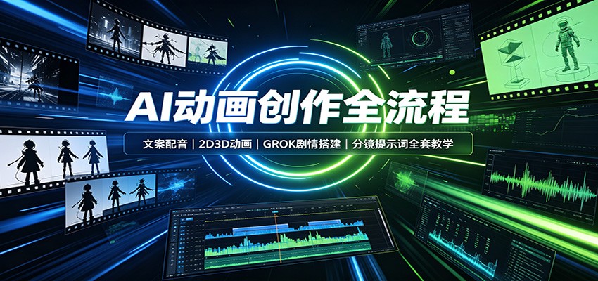 AI动画创作全流程：文案配音，2D3D动画，GROK剧情搭建，分镜提示词全套教学-资源社