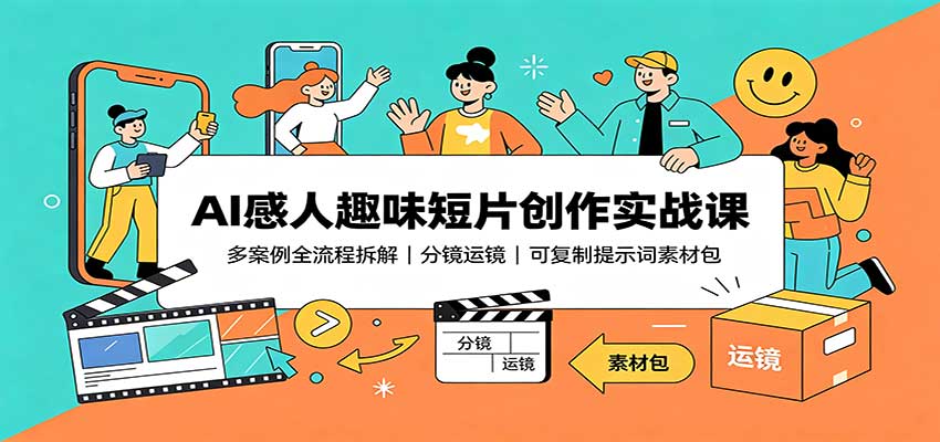 AI感人趣味短片创作实战课：多案例全流程拆解，分镜运镜，可复制提示词素材包-资源社