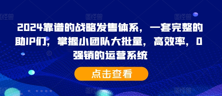 2024靠谱的战略发售体系，一套完整的助IP们，掌握小团队大批量，高效率，0 强销的运营系统-资源社