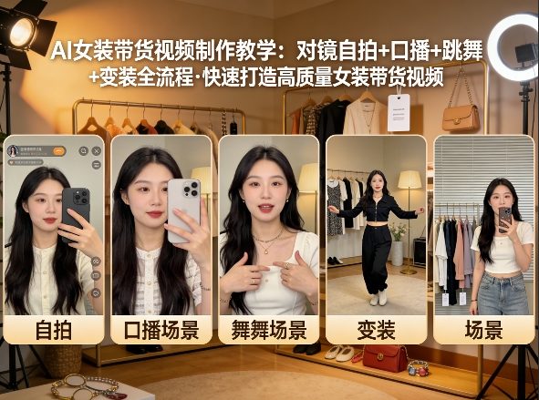 AI女装带货视频制作教学，对镜自拍、口播、跳舞、变装全流程，快速打造高质量女装带货视频-资源社