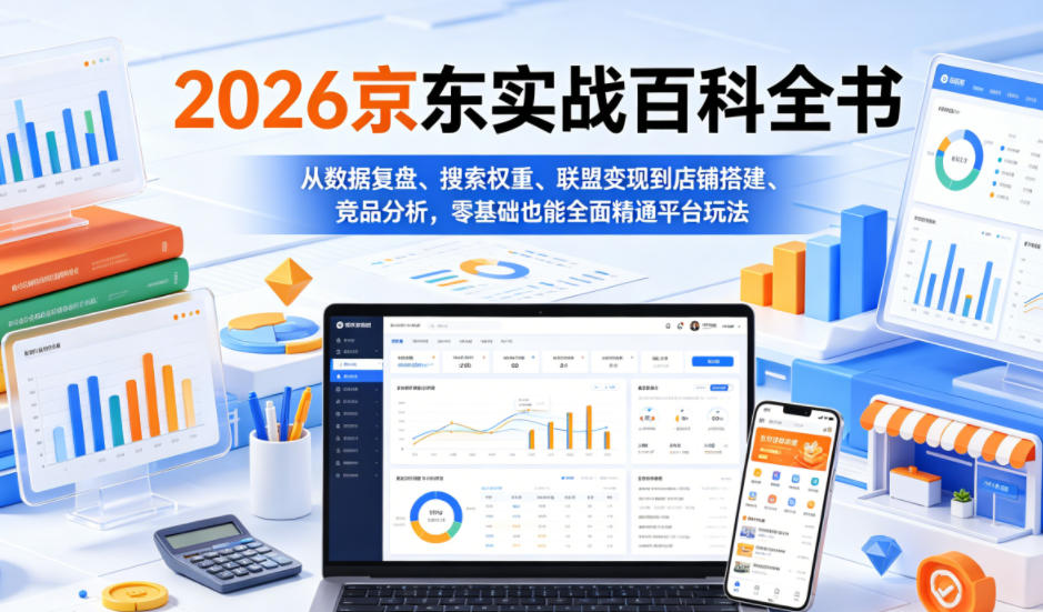 2026京东实战百科全书,从数据复盘、搜索权重、联盟变现到店铺搭建、竞品分析,零基础也能全面精通平台玩法-资源社