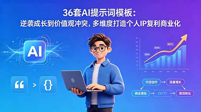 36套AI提示词模板:逆袭成长到价值观冲突,多维度打造个人IP复利商业化-资源社
