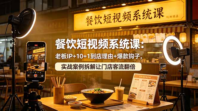 餐饮短视频系统课：老板IP+10+1到店理由+爆款钩子，实战案例拆解让门店客流翻倍-资源社