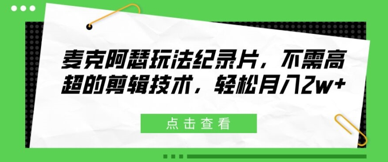 麦克阿瑟玩法纪录片，不需高超的剪辑技术，轻松月入2w+【揭秘】-资源社