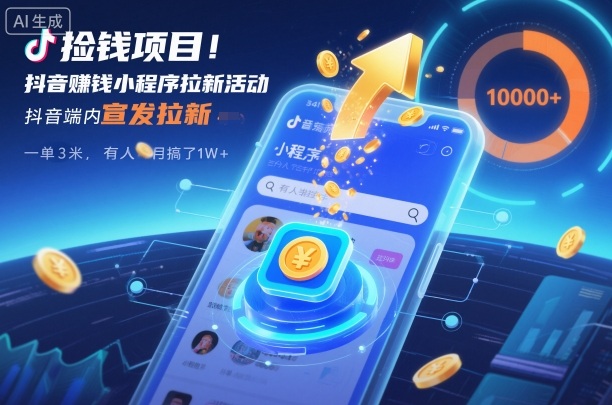 捡钱项目！抖音賺钱小程序拉新活动，抖音端内宣发拉新，一单3米，有人半个月搞了1W+-资源社