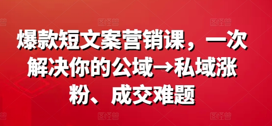 爆款短文案营销课，一次解决你的公域→私域涨粉、成交难题-资源社