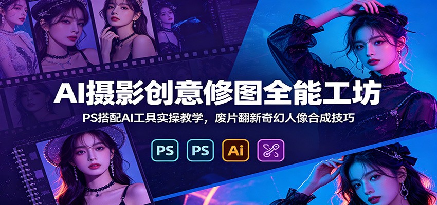 AI摄影创意修图全能工坊：PS搭配AI工具实操教学，废片翻新奇幻人像合成技巧-资源社