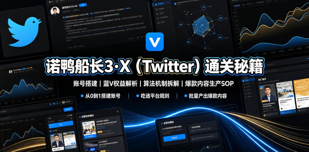 诺鸭船长3·X(Twitter)通关秘籍，涵盖账号搭建、蓝V权益解析、算法机制拆解及爆款内容生产SOP-资源社