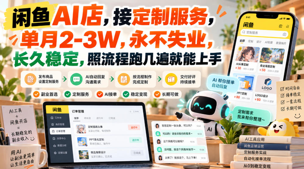 闲鱼AI店,接定制服务,单月2-3W,永不失业,长久稳定,照流程跑几遍就能上手-资源社