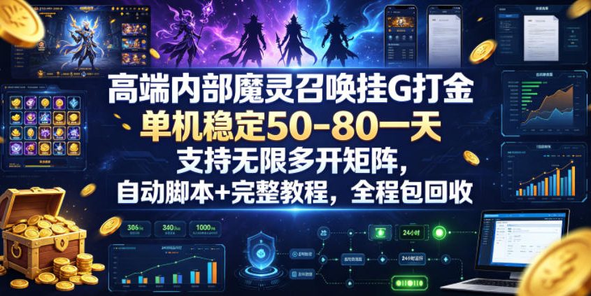 高端内部魔灵召唤挂G打金,单机稳定50-80一天,支持无限多开矩阵,自动脚本+完整教程,全程包回收【揭秘】-资源社