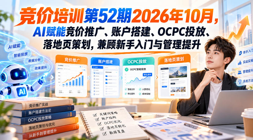 【无水印】竞价培训第52期2026年10月,AI赋能竞价推广、账户搭建、OCPC投放、落地页策划,兼顾新手入门与管理提升-资源社