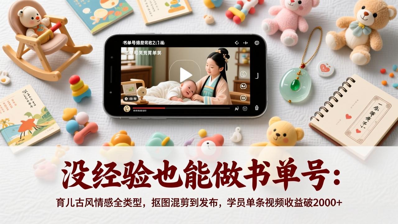 没经验也能做书单号：育儿古风情感全类型，抠图混剪到发布，学员单条视频收益破2000+-资源社