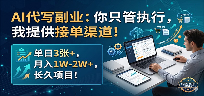 AI代写副业：你只管执行，我提供接单渠道！单日3张+，月入1W-2W+，长久项目-资源社