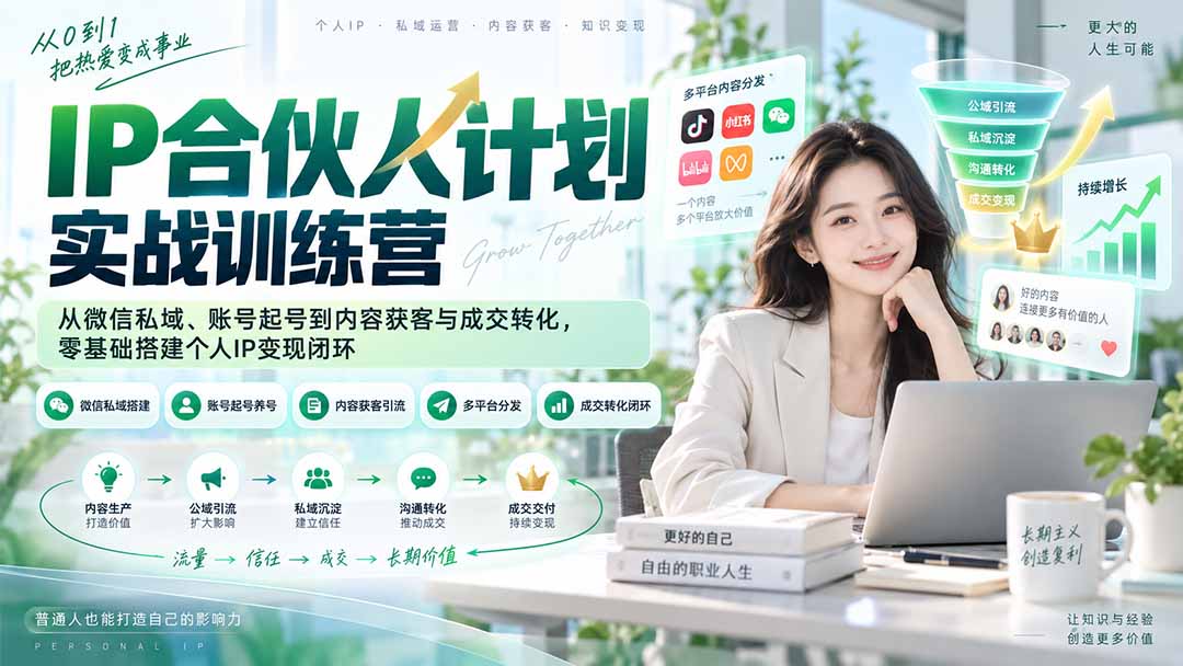 IP合伙人计划实战训练营-更新：从微信私域、账号起号到内容获客与成交转化，零基础搭建个人IP变现闭环-资源社