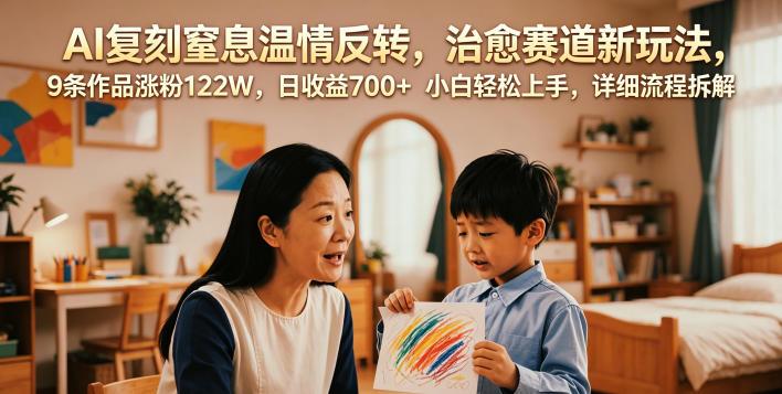 AI复刻窒息温情反转,治愈赛道新玩法,9条作品涨粉122W,日收益700+ 小白轻松上手,详细流程拆解-资源社