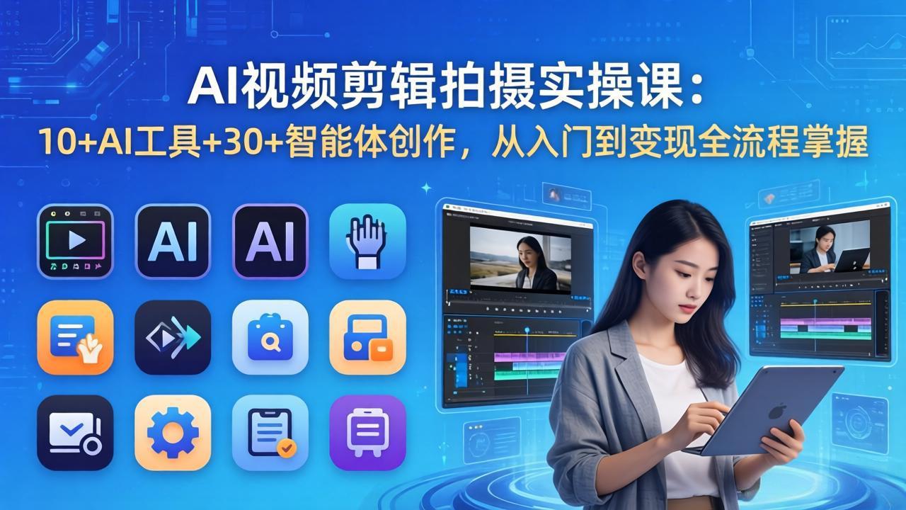 AI 视频剪辑拍摄实操课：10+AI工具+30+智能体创作，从入门到变现全流程掌握-资源社