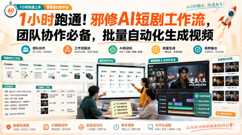 1小时跑通！邪修AI短剧工作流，团队协作必备，批量自动化生成视频-资源社