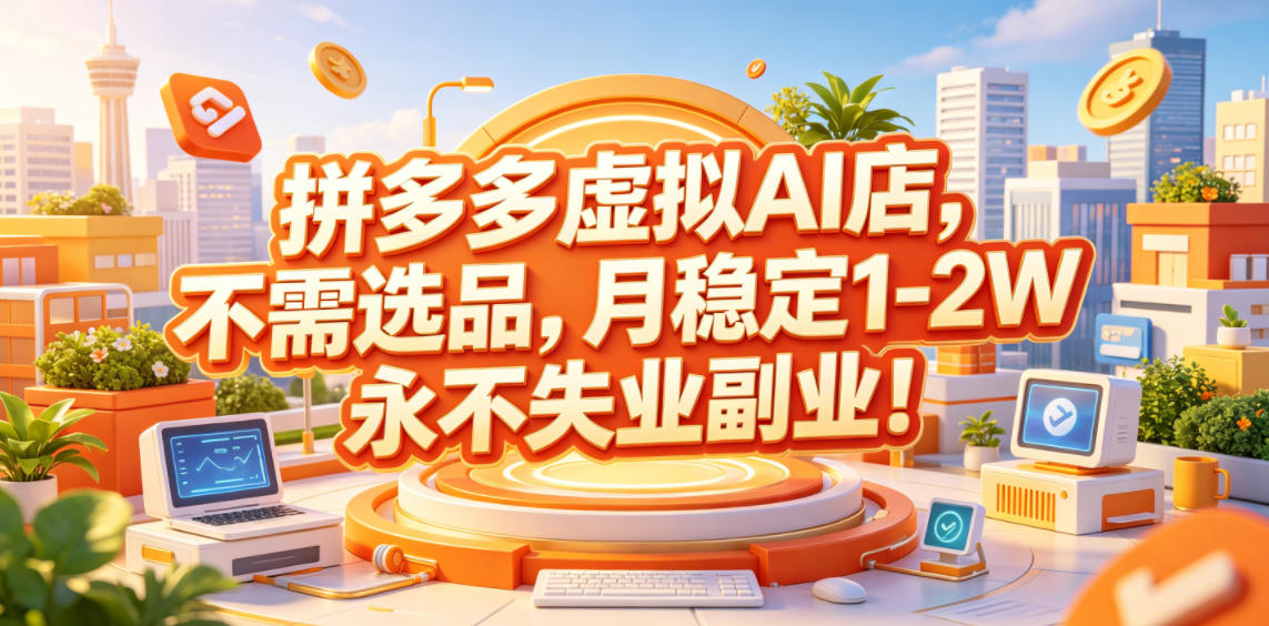 拼多多虚拟AI店，不需选品，月稳定1-2W，永不失业副业！【揭秘】-资源社