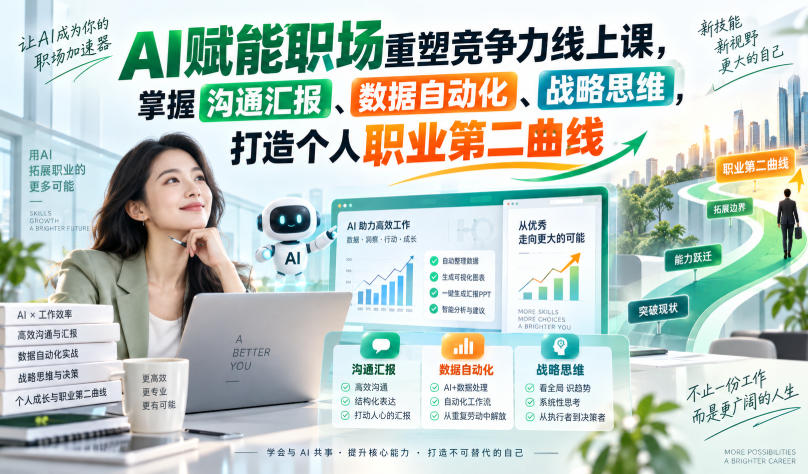 AI赋能职场重塑竞争力线上课,掌握沟通汇报、数据自动化、战略思维,打造个人职业第二曲线-资源社