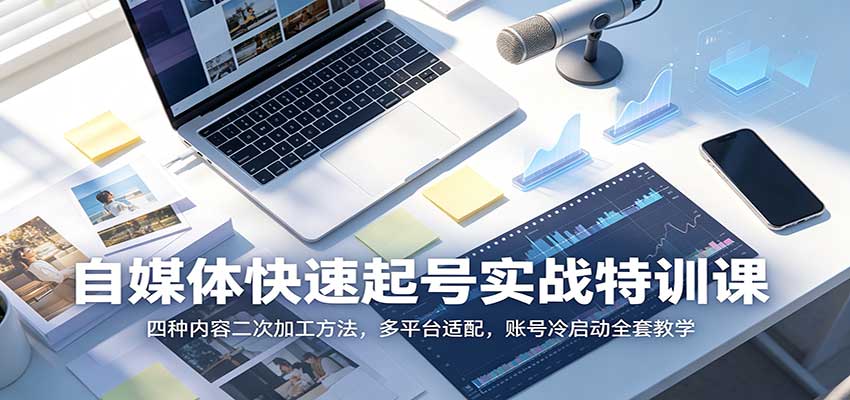 自媒体快速起号实战特训课：四种内容二次加工方法，多平台适配，账号冷启动全套教学-资源社