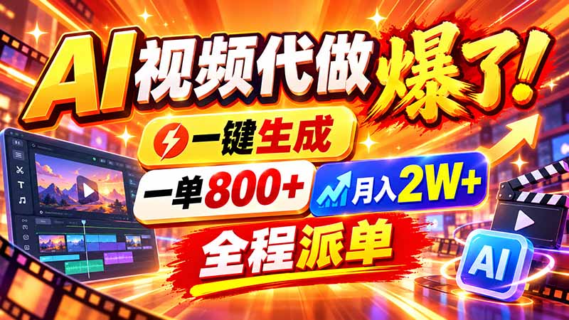 2026年底新赛道，AI视频代做一单800+，小白可做，告别打工-资源社