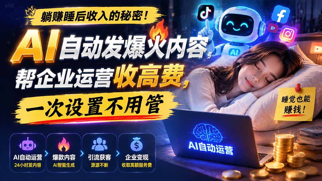 躺赚睡后收入的秘密!AI 自动发爆火内容,帮企业运营收高费,一次设置不用管【原创双语字幕】-资源社
