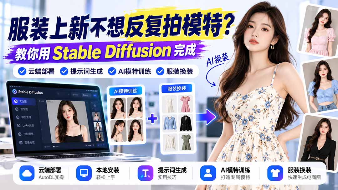 服装上新不想反复拍模特？教你用Stable Diffusion完成云端部署、提示词生成、AI模特训练与换装-资源社