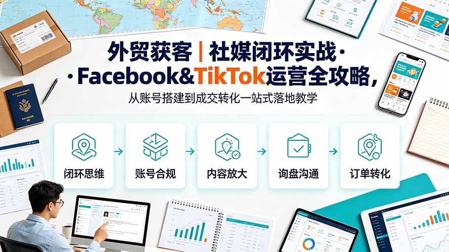外贸获客|社媒闭环实战·Facebook&TikTok运营全攻略,从账号搭建到成交转化一站式落地教学-资源社