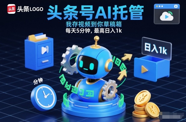 头条号AI托管，我存视频到你草稿箱，每天5分钟，最高日入1k【揭秘】-资源社