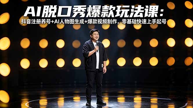 AI脱口秀爆款玩法课:抖音注册养号+AI人物图生成+爆款视频制作,零基础快速上手起号-资源社