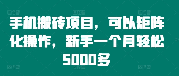 手机搬砖项目，可以矩阵化操作，新手一个月轻松5000多-资源社