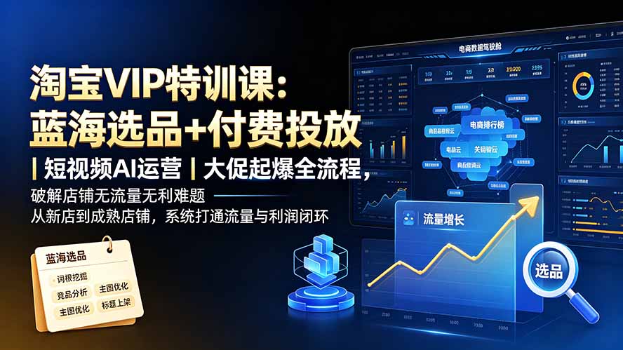 淘宝VIP特训课-更新:蓝海选品+付费投放|短视频AI运营|大促起爆全流程,破解店铺无流量无利润难题-资源社