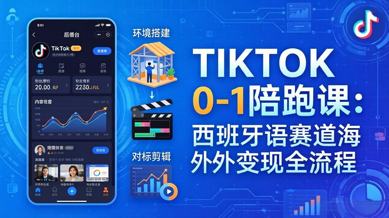 TIKTOK 0-1 陪跑课：从环境搭建到刷对标剪辑，西班牙语赛道海外变现全流程-资源社