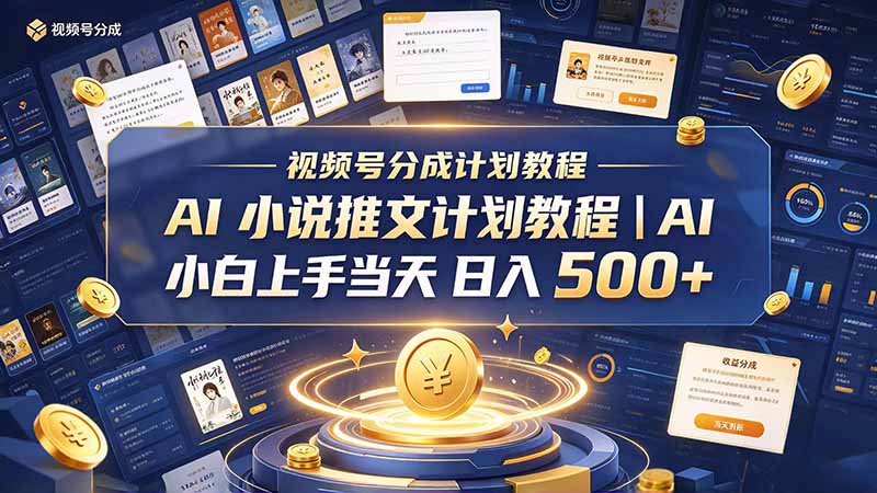 最新视频号分成计划教程｜AI 小说推文，小白上手当天日入 500+-资源社