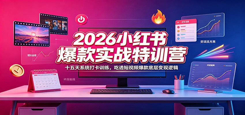 2026小红书爆款实战特训营：十五天系统打卡训练，吃透短视频爆款底层变现逻辑-资源社