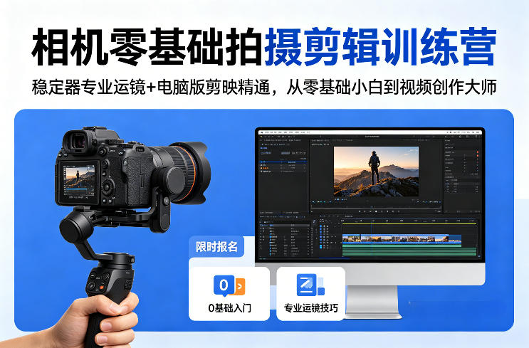 相机零基础拍摄剪辑训练营：稳定器专业运镜+电脑版剪映精通，从零基础小白到视频创作大师-资源社