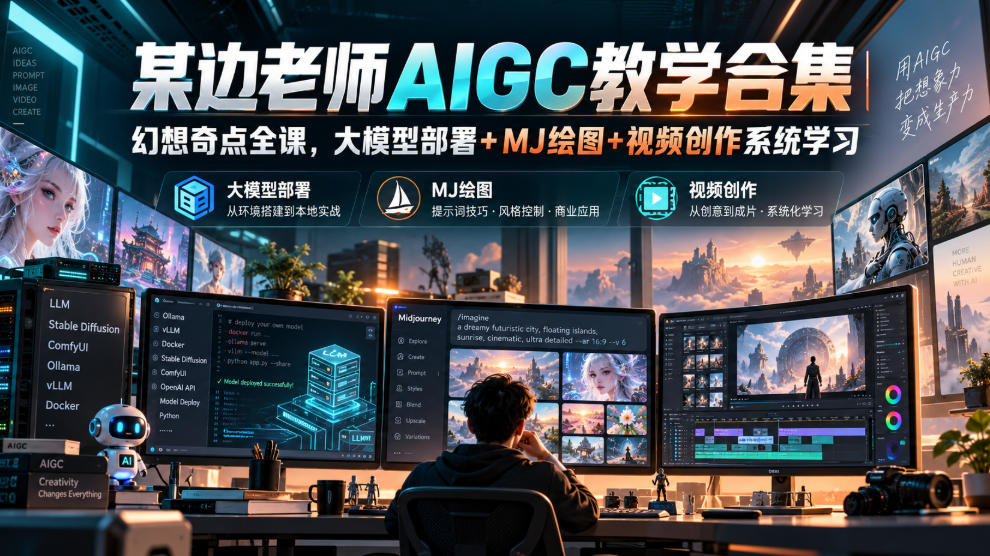 某边老师AIGC教学合集｜幻想奇点全课，大模型部署+MJ绘图+视频创作系统学习-资源社
