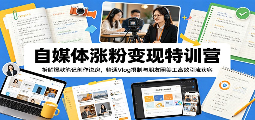 自媒体涨粉变现特训营：拆解爆款笔记创作诀窍，精通Vlog摄制与朋友圈美工高效引流获客-资源社