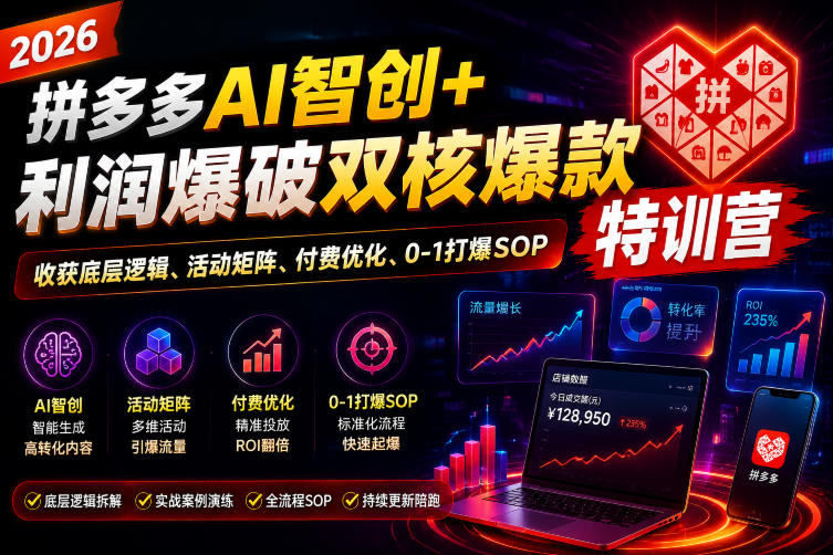 2026拼多多AI智创+利润爆破双核爆款特训营,收获底层逻辑、活动矩阵、付费优化、0-1打爆SOP(更新0810)-资源社
